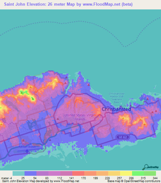 Saint John,U.S. Virgin Islands Elevation Map