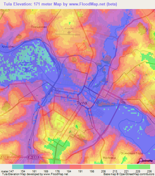 Tula,Russia Elevation Map