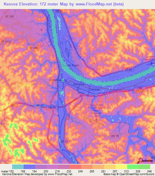 Elevation of Kenova,US Elevation Map, Topography, Contour