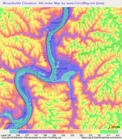Elevation of Moundsville,US Elevation Map, Topography, Contour