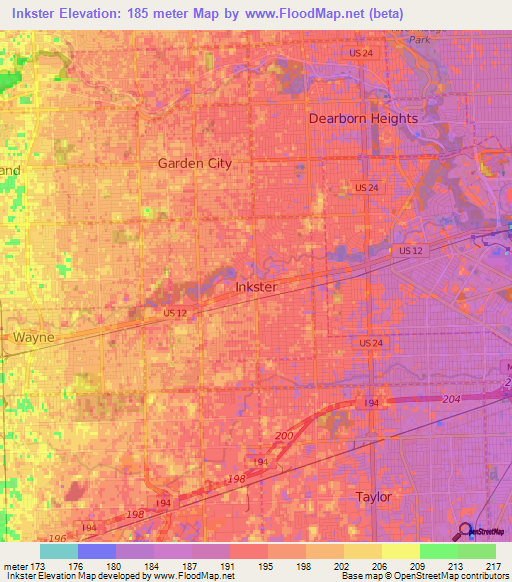 Elevation of Inkster,US Elevation Map, Topography, Contour