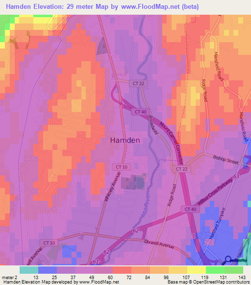 Elevation of Hamden,US Elevation Map, Topography, Contour