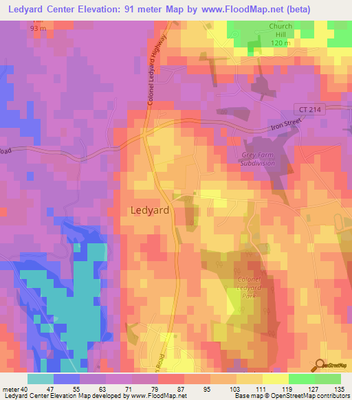 Ledyard Center,US Elevation Map