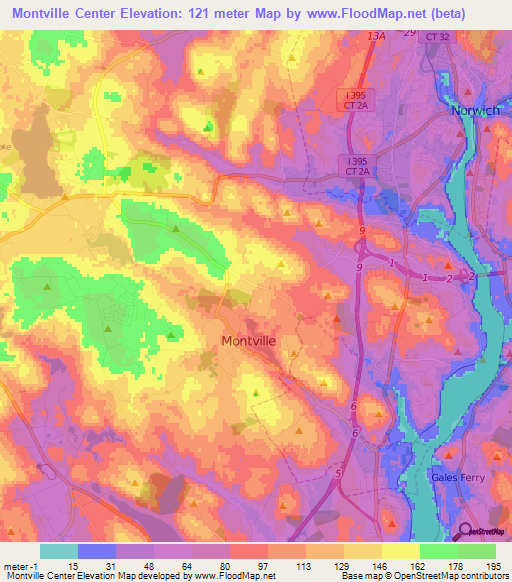 Montville Center,US Elevation Map