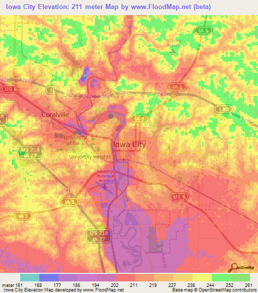 Iowa City,US Elevation Map