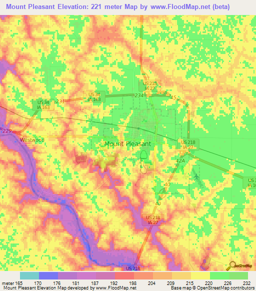 Elevation of Mount Pleasant,US Elevation Map, Topography, Contour