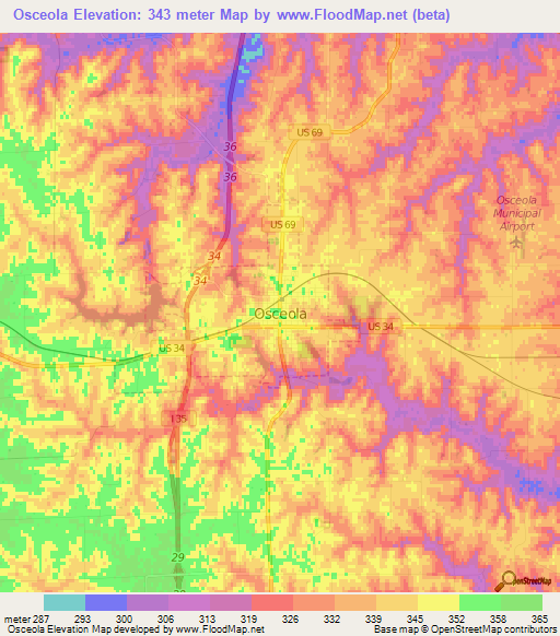 Elevation of Osceola,US Elevation Map, Topography, Contour