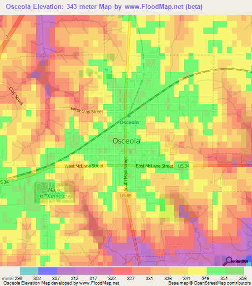 Elevation of Osceola,US Elevation Map, Topography, Contour