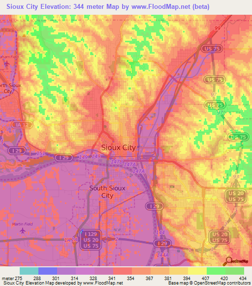 Sioux City,US Elevation Map