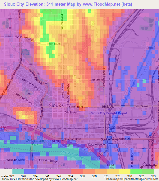 Sioux City,US Elevation Map