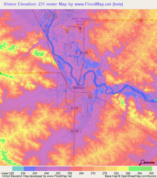 Elevation of Vinton,US Elevation Map, Topography, Contour