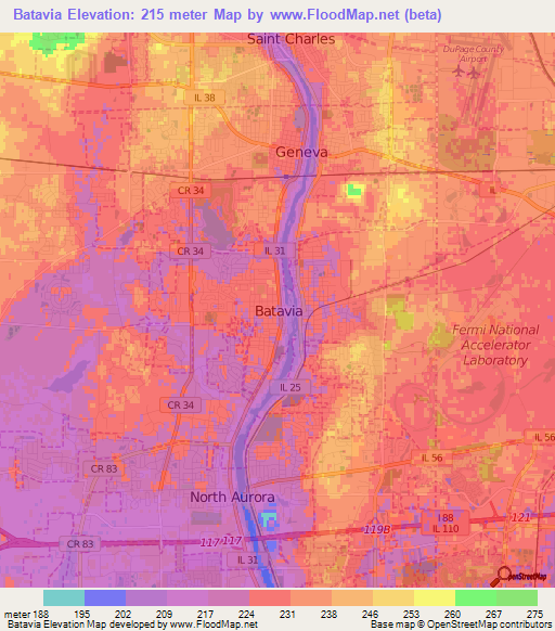Batavia,US Elevation Map