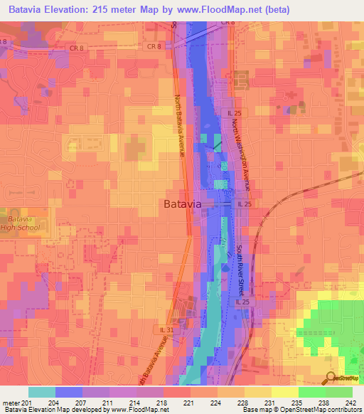 Batavia,US Elevation Map