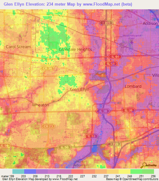 Elevation of Glen Ellyn,US Elevation Map, Topography, Contour
