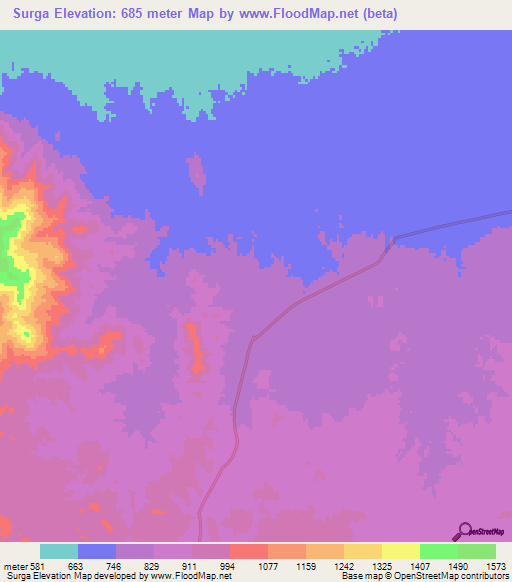 Surga,Iran Elevation Map