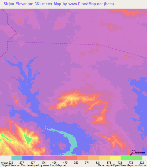 Sirjan,Iran Elevation Map