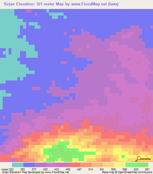Sirjan,Iran Elevation Map
