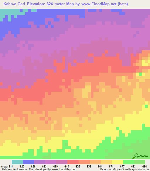 Kahn-e Gari,Iran Elevation Map
