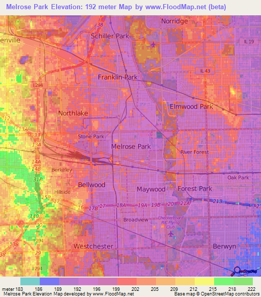 Elevation of Melrose Park,US Elevation Map, Topography, Contour