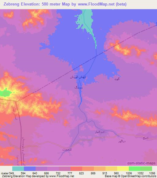 Zebreng,Iran Elevation Map