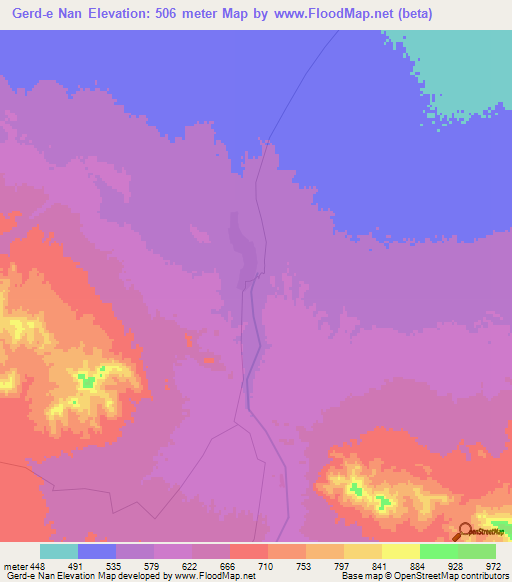 Gerd-e Nan,Iran Elevation Map