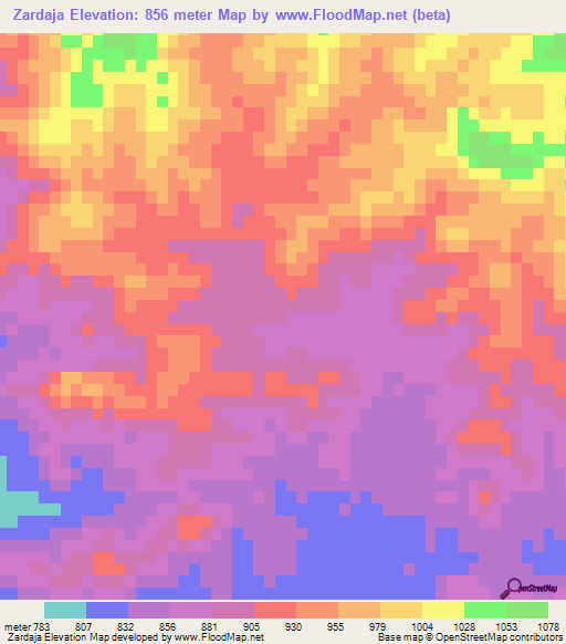 Zardaja,Iran Elevation Map