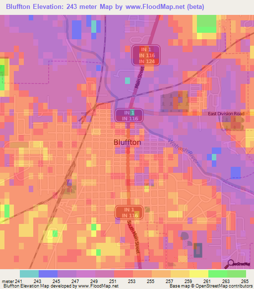 Bluffton,US Elevation Map