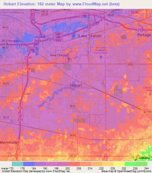 Elevation of Hobart,US Elevation Map, Topography, Contour