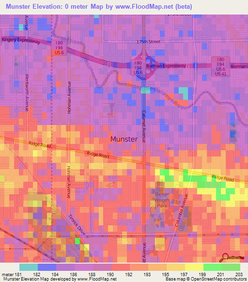 Elevation of Munster,US Elevation Map, Topography, Contour