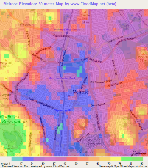 Elevation of Melrose,US Elevation Map, Topography, Contour