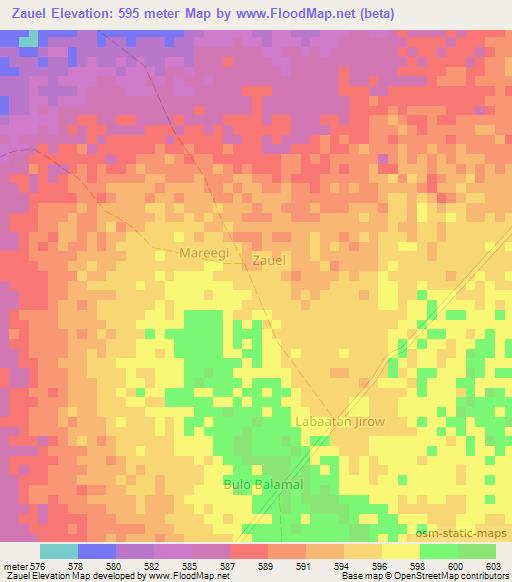 Zauel,Somalia Elevation Map