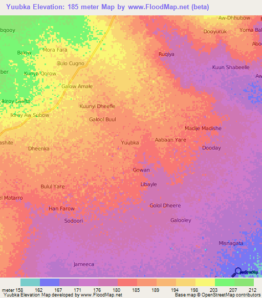 Yuubka,Somalia Elevation Map