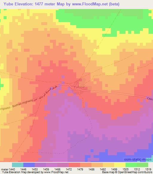 Yube,Somalia Elevation Map