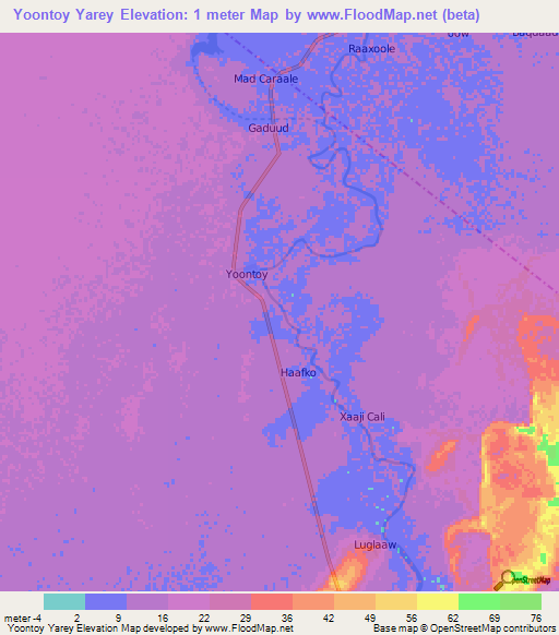 Yoontoy Yarey,Somalia Elevation Map