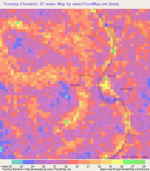 Yoontoy,Somalia Elevation Map