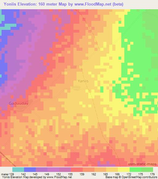 Yoniis,Somalia Elevation Map