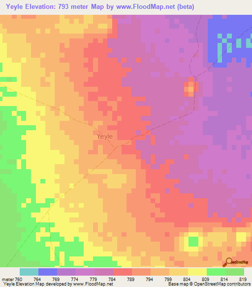 Yeyle,Somalia Elevation Map