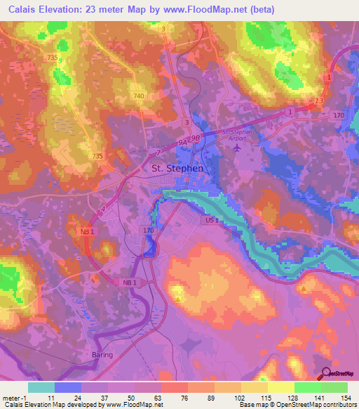 Calais,US Elevation Map