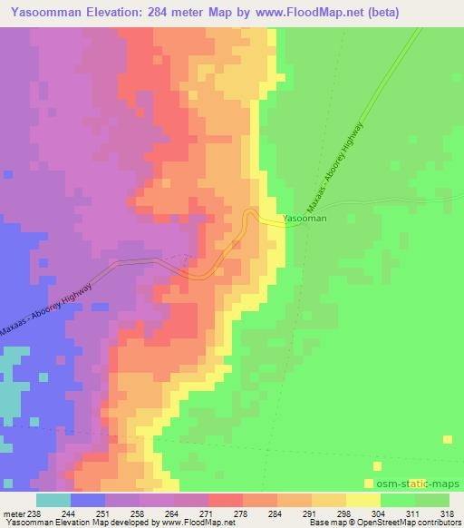 Yasoomman,Somalia Elevation Map