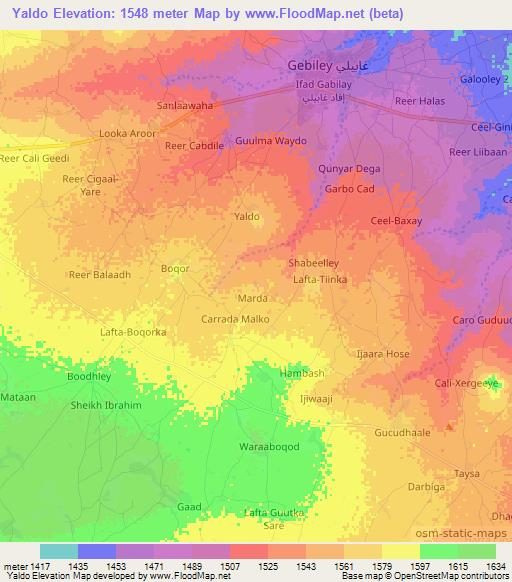 Yaldo,Somalia Elevation Map