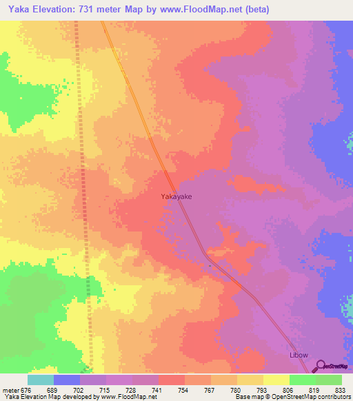 Yaka,Somalia Elevation Map