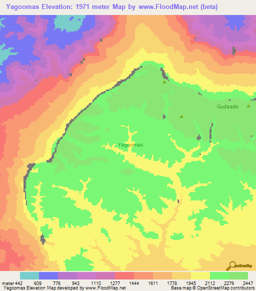Yagoomas,Somalia Elevation Map