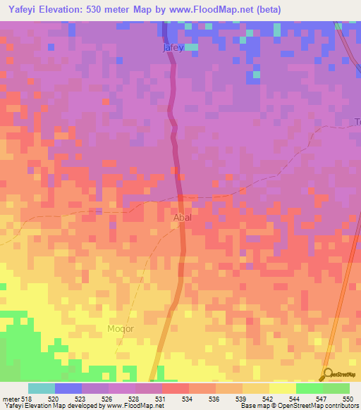 Yafeyi,Somalia Elevation Map