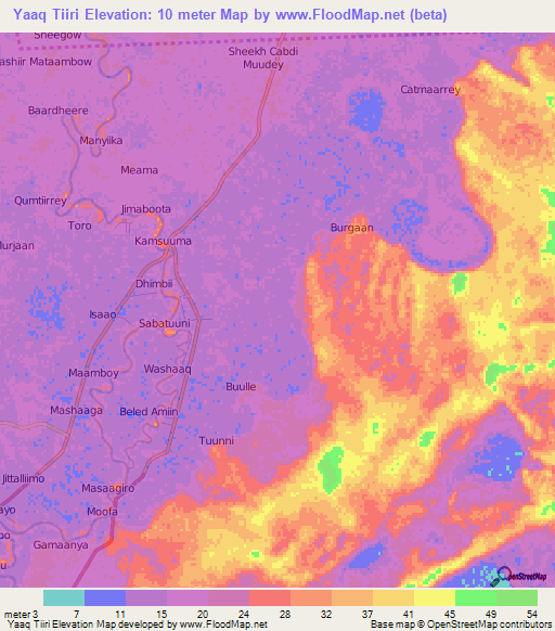 Yaaq Tiiri,Somalia Elevation Map