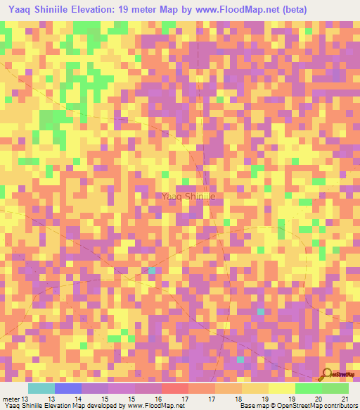 Yaaq Shiniile,Somalia Elevation Map