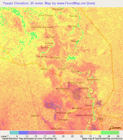 Yaaqle,Somalia Elevation Map