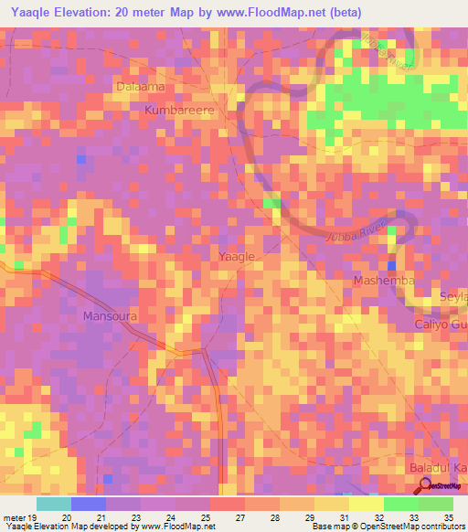 Yaaqle,Somalia Elevation Map