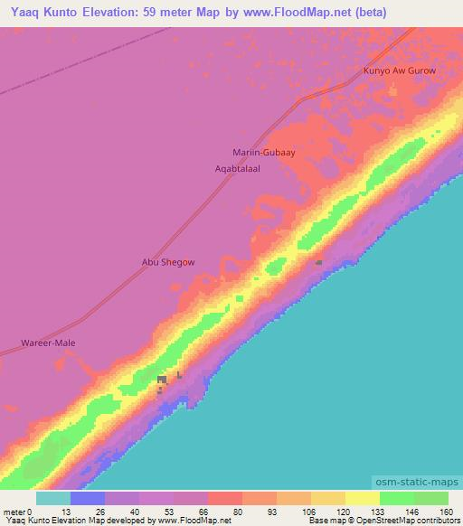 Yaaq Kunto,Somalia Elevation Map
