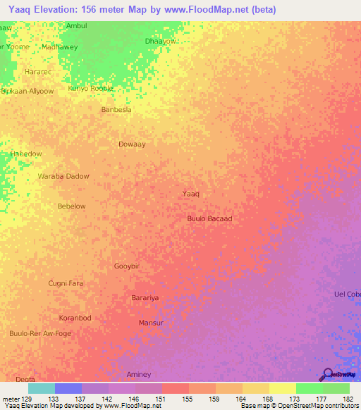 Yaaq,Somalia Elevation Map