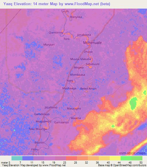Yaaq,Somalia Elevation Map